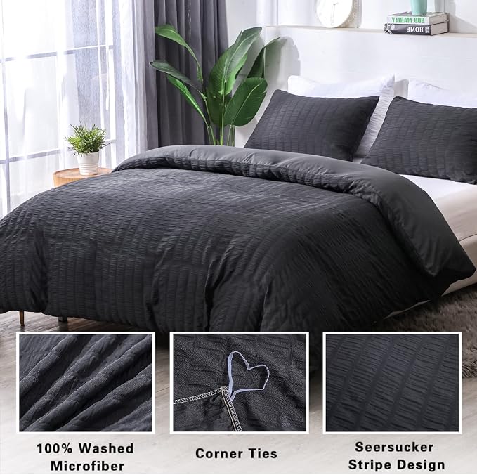 AveLom Seersucker Duvet Cover Set King Size, 3 Pieces, Textured Duvet Cover - Image 2