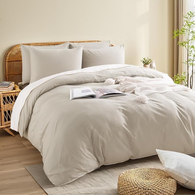 NEXHOME PRO 100% Washed Cotton Duvet Cover Twin Size, Ogranic Natural Linen - Image 4