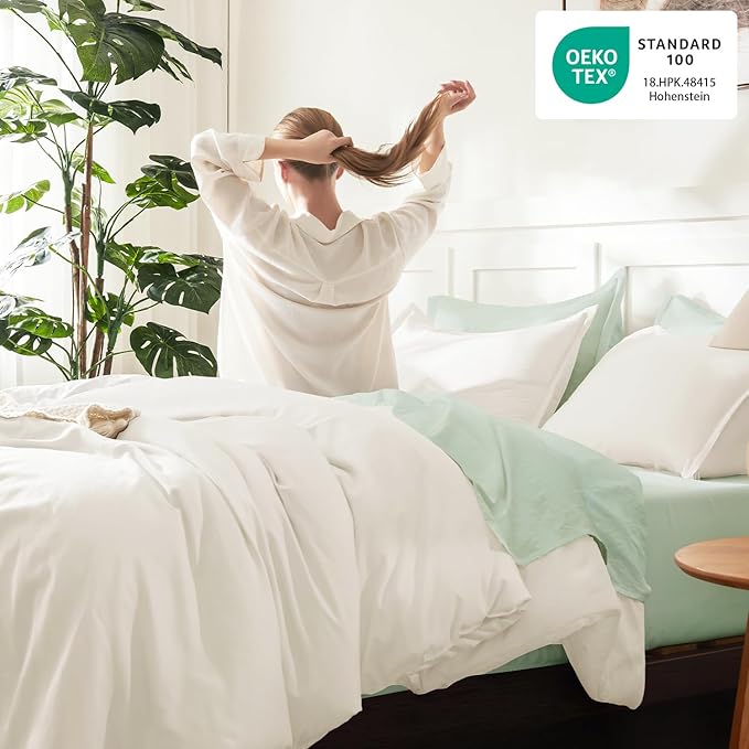Litanika Ivory Comforter Set King Size, 3 Pieces Lightweight Solid Bedding - Image 4