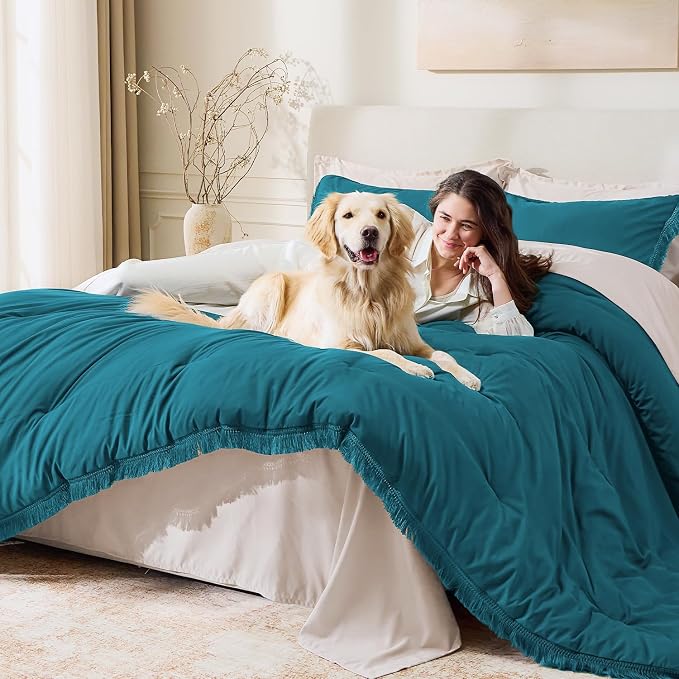Andency Turquoise Comforter Twin Size, 2 Pieces Boho Teal Tassel Lightweight - Image 3