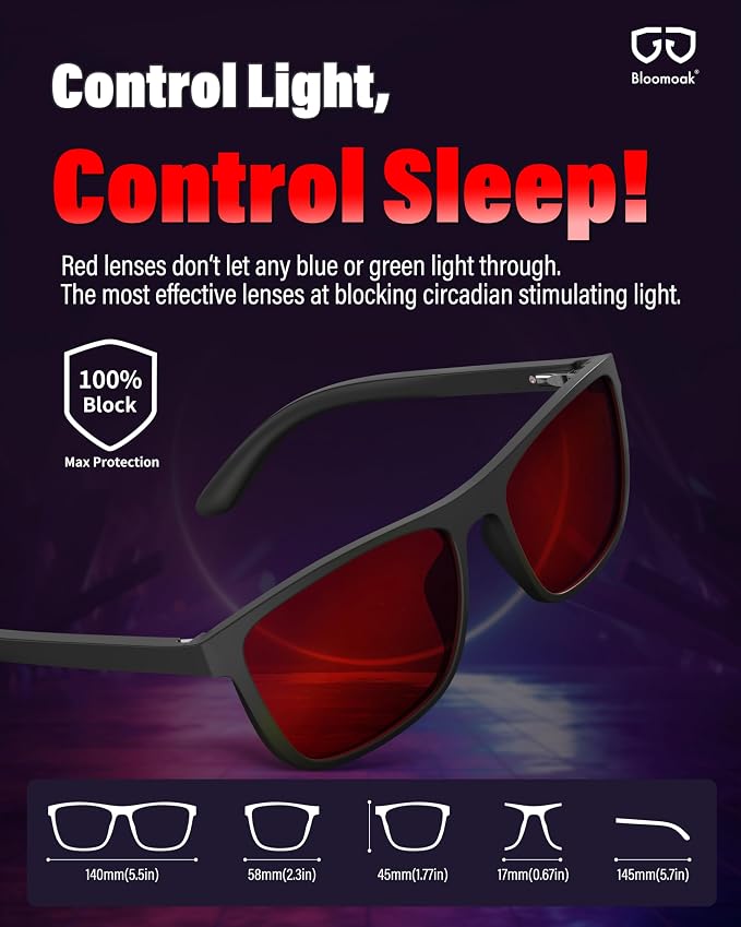 Bloomoak 100% Red Lens Blue Green Light Blocking Glasses- Dual AR Coatings - Image 4