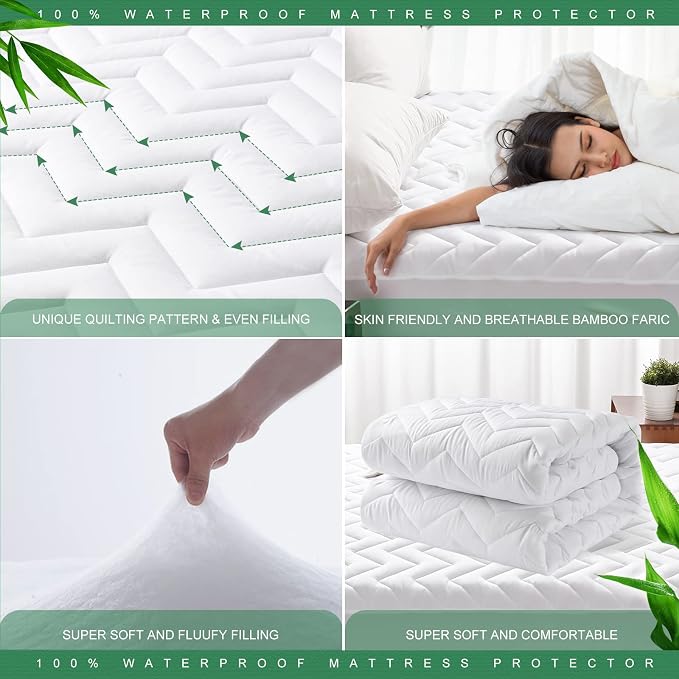 Unilibra Queen Size Waterproof Mattress Pad Rayon Made from Bamboo, Quilted - Image 4
