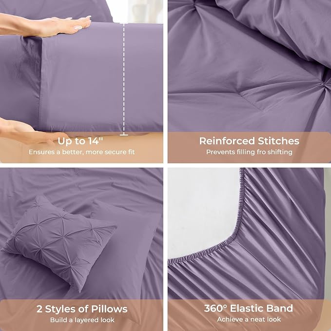 Sasttie Twin XL Comforter Set, 5-Piece Bed in a Bag, Pintuck Bedding Sets - Image 5