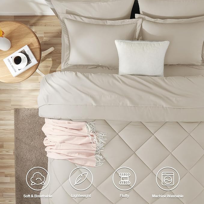 CozyLux California King Comforter Set Beige - Image 2