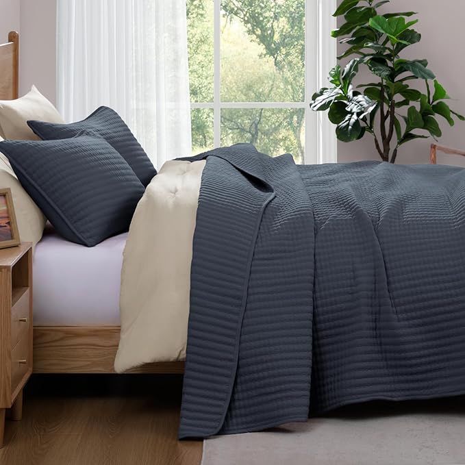 WRENSONGE King Size Quilt-3 Pieces Lightweight Blue Grey Bedspreads King Quilt - Image 6