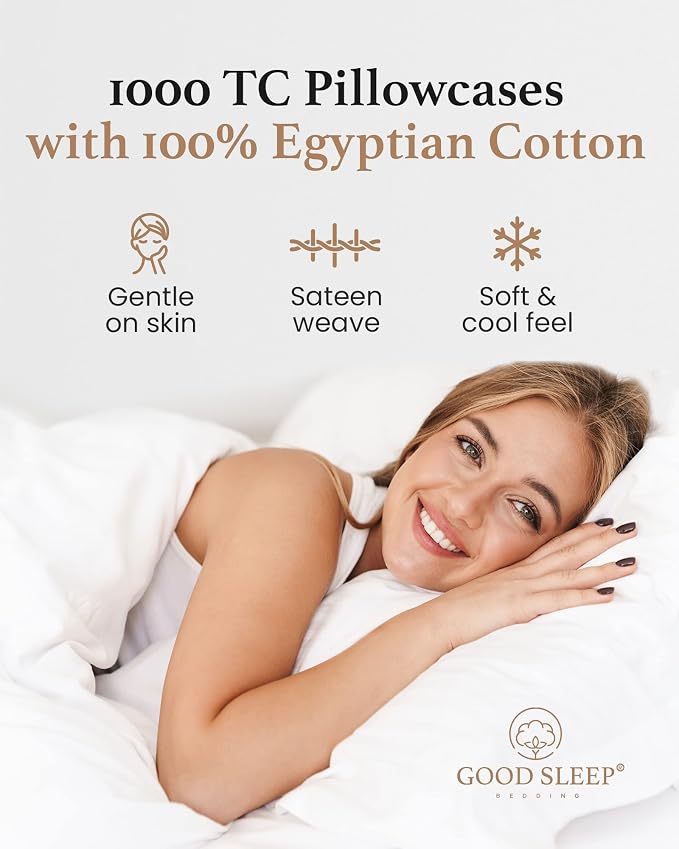 1000 TC White Standard Pillowcases Set of 2 100% Egyptian Cotton Pillow Cases - Image 4