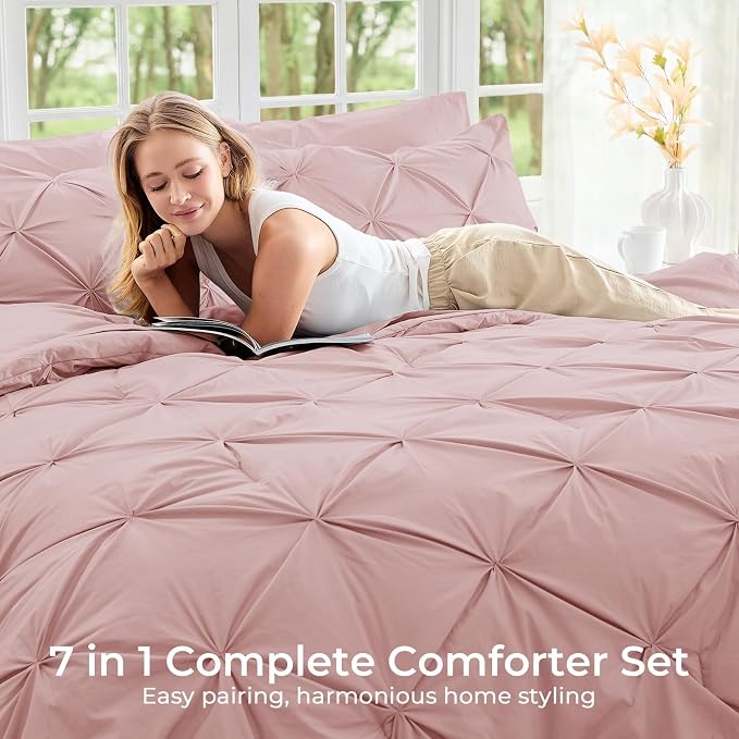 Sasttie California King Comforter Set, 7-Piece Bed in a Bag, Pintuck Bedding - Image 6