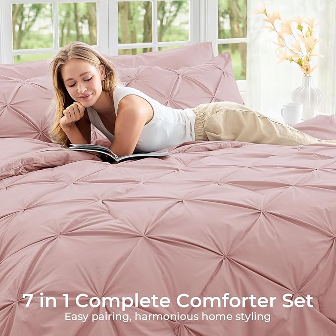 Sasttie Full Size Comforter Set, 7-Piece Bed in a Bag, Pintuck Bedding Set - Image 6