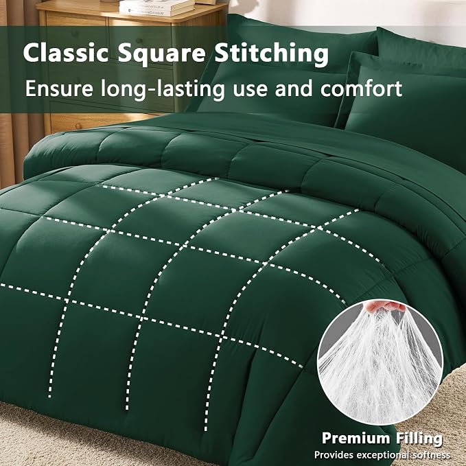 CozyLux Queen Comforter Set Emerald Green - Image 4
