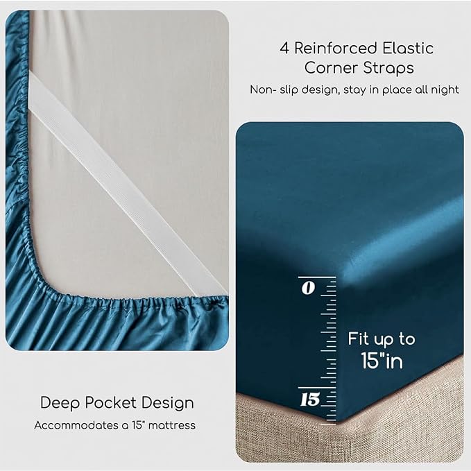 MR&HM Satin Bed Sheets, Twin Size Sheets Set - Image 4