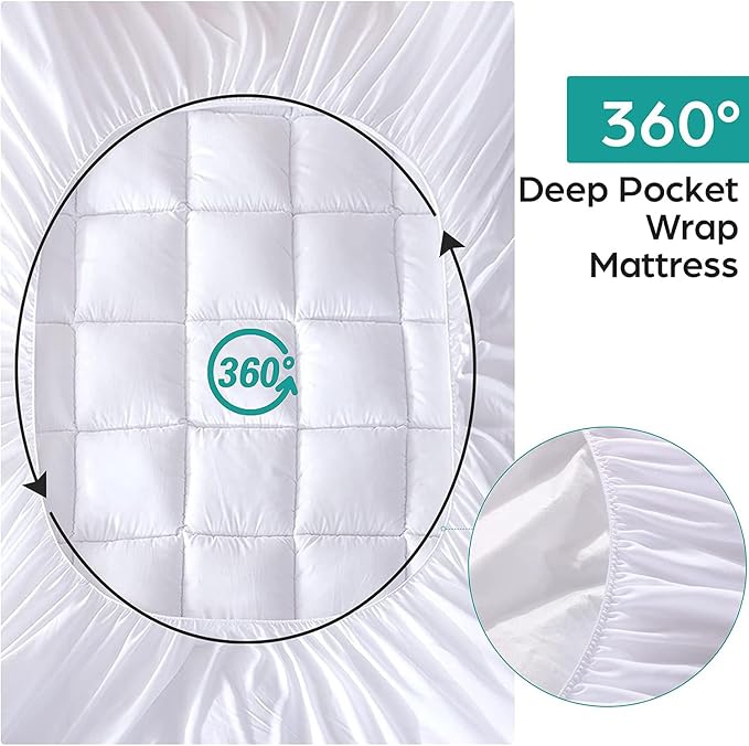 WhatsBedding Waterproof Mattress Pad Full Size Cotton Top Down Alternative - Image 4