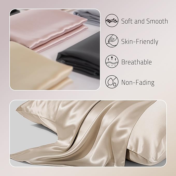 Gabire Mulberry Silk Pillow Cases Set of 2, Both Sides Real Silk Pillowcase - Image 2
