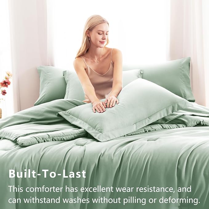 CozyLux Twin XL Comforter Set Sage Green, 5 Pieces Bed in a Bag Twin Extra Long - Image 3
