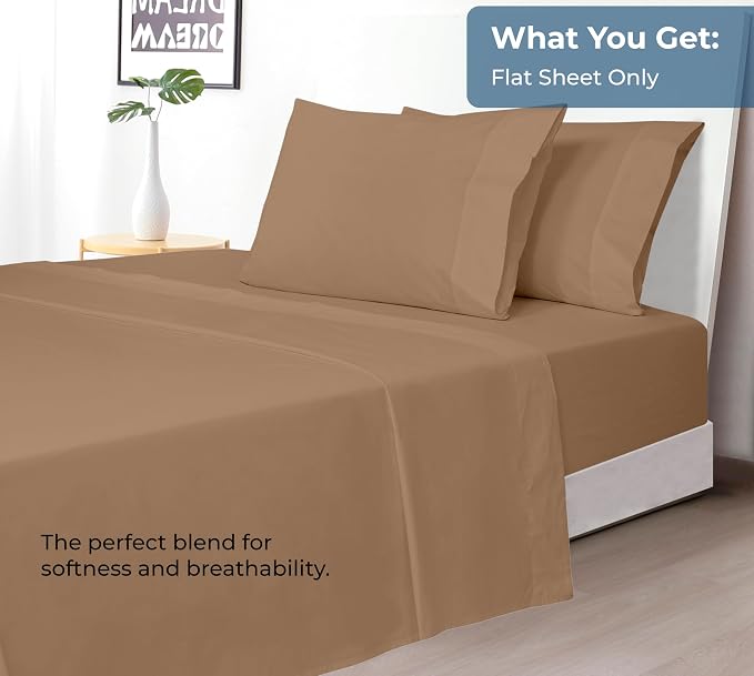 Royale Linens 100% Organic Cotton Queen Flat Sheet Only - Image 5