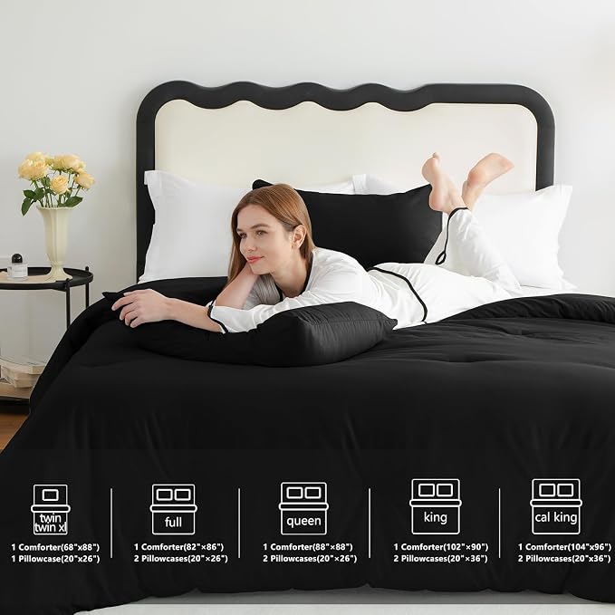 CozyLux King Size Comforter Set Black, 3 Pieces Solid Comforters King Size - Image 6
