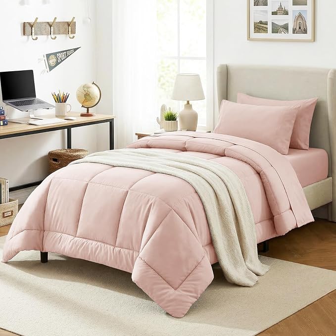 CozyLux Twin XL Comforter Set Blush Pink, 5 Pieces Twin Extra Long Bed in a Bag by CozyLux
