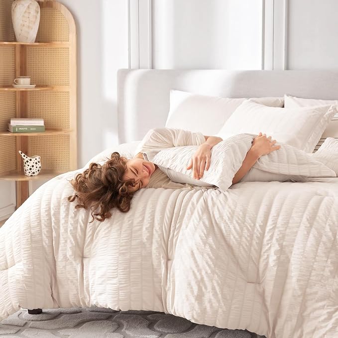MUXHOMO 7 Pieces Full Comforter Set, Seersucker Bed in a Bag Full Size - Image 7