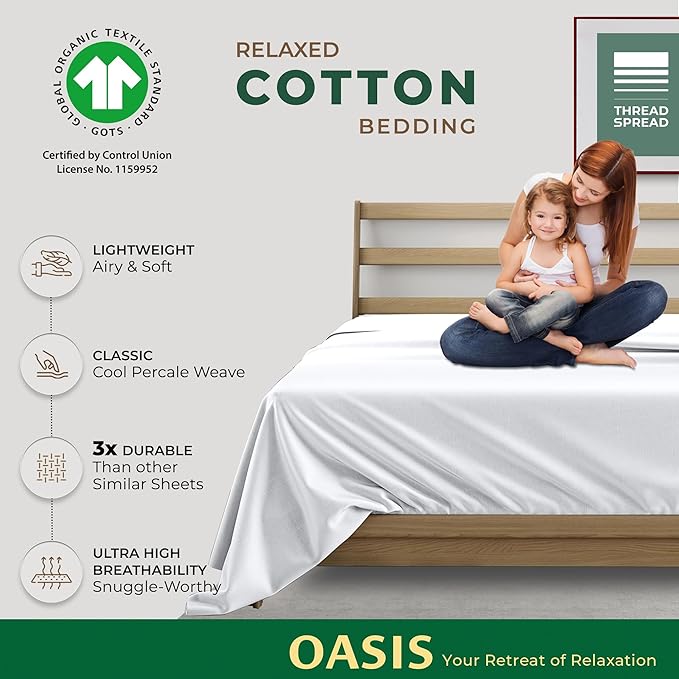 THREAD SPREAD 100% Organic Cotton Percale Flat Sheet Twin Size - Image 2
