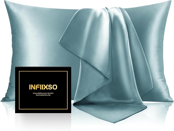 INFIIXSO Silk Pillow Cases 2 Pack Standard Size, Ultra Smooth & Soft Mulberry by INFIIXSO
