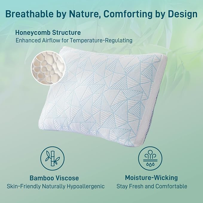 Sylvaris Shredded Memory Foam Cooling Soft Bamboo Viscose Pillow King Size - Image 4