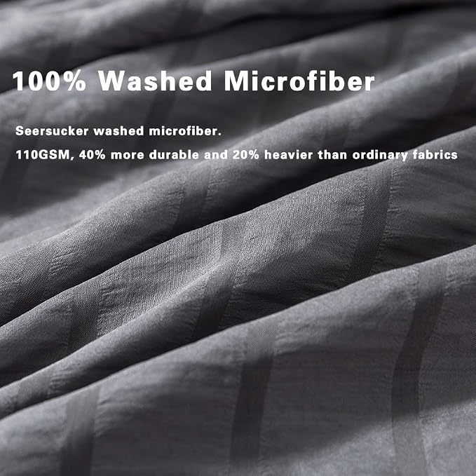 AveLom Seersucker Duvet Cover Set King Size, 3 Pieces, Dark Gray Ultra Soft - Image 3