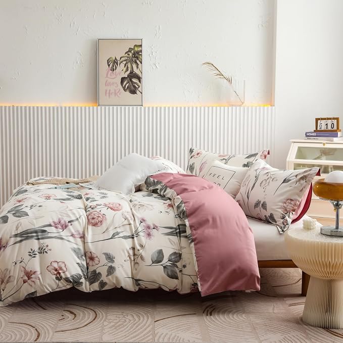 OAITE Duvet Cover Set King Size Floral Pattern 600 Thread Count Ultra Soft 100% - Image 5