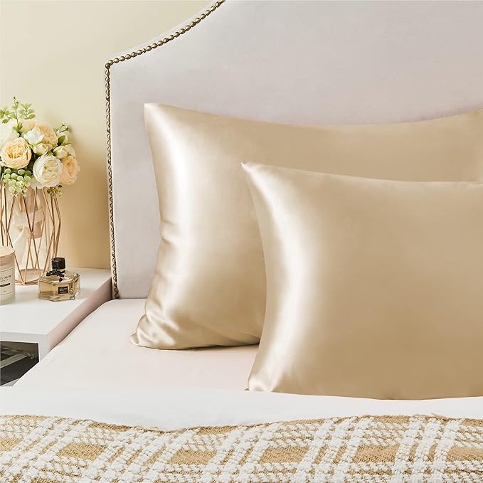 BEDELITE Satin Pillowcase with Zipper, Champagne King Size Pillow Cases Set of 2 - Image 6