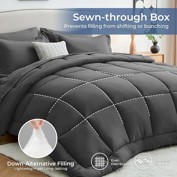 Sasttie Full Size Comforter Sets, 7 Pieces Bed in a Bag Full, Complete Bedding - Image 3