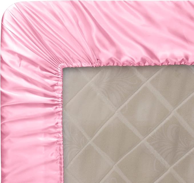 Homiest Pink Satin Fitted Sheet Twin Size, Deep Pocket, Luxury & Ultra Soft - Image 6