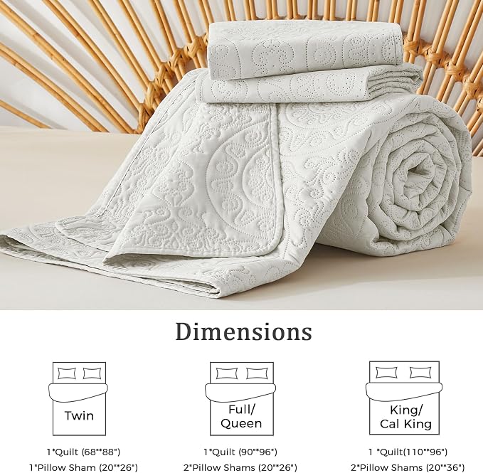 WURUIBO Cream Quilt Set King/Cal King Size, Embossing Microfiber Bedspreads - Image 6