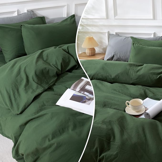 NEXHOME PRO Duvet Cover Set 100% Washed Cotton Full Size Linen Feel Textured - Image 9