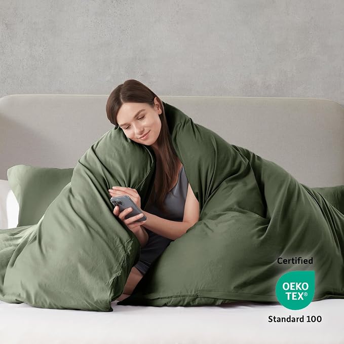 Nestl Olive Green Duvet Cover Queen Size - Image 3