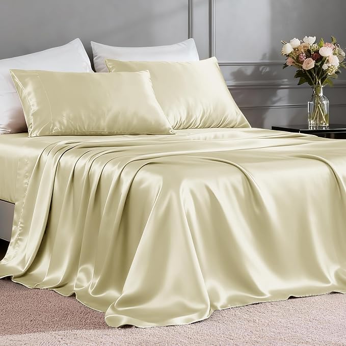 FreshCulture Satin Sheets Queen Size Bed Set- 4 Piece Luxury Soft Silky Queen by FreshCulture