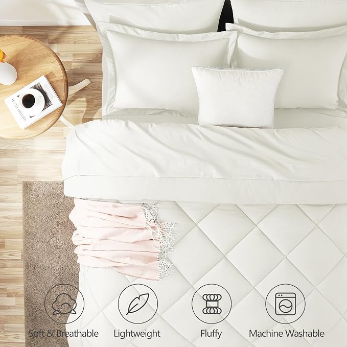 CozyLux Queen Comforter Set Ivory - Image 2