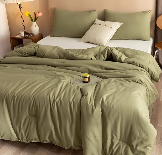ROSGONIA Oversized King Comforter Olive Green - Image 4