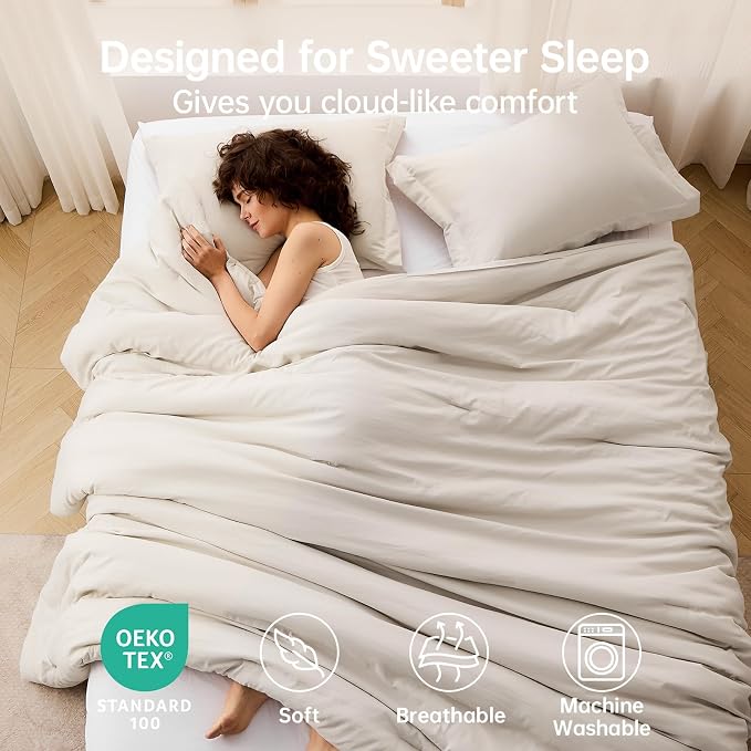 MUXHOMO Beige Oversized King Comforter Sets, All Season Ultra Soft Down - Image 2