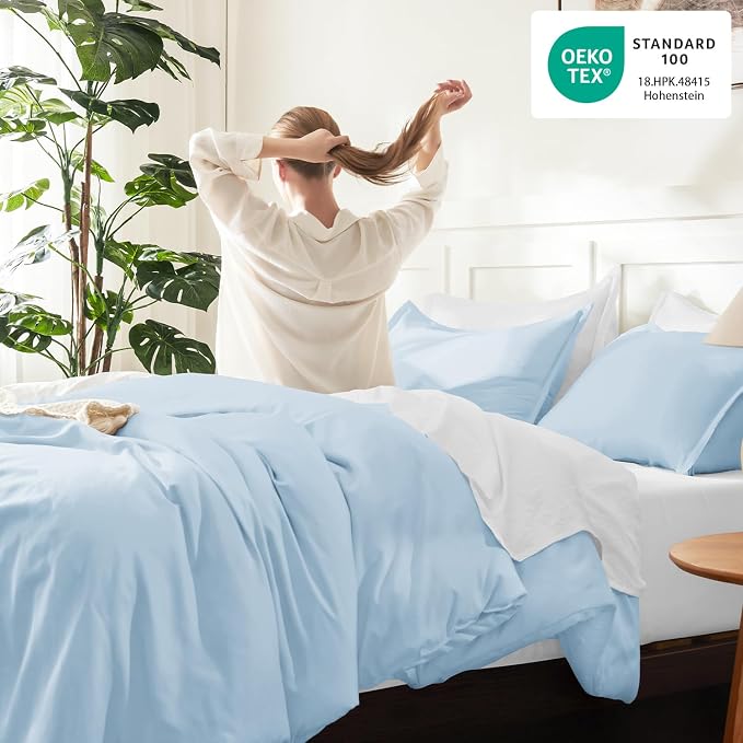 Litanika Comforters Light Blue Queen Size, 3 Pieces Lightweight Solid Bedding - Image 4