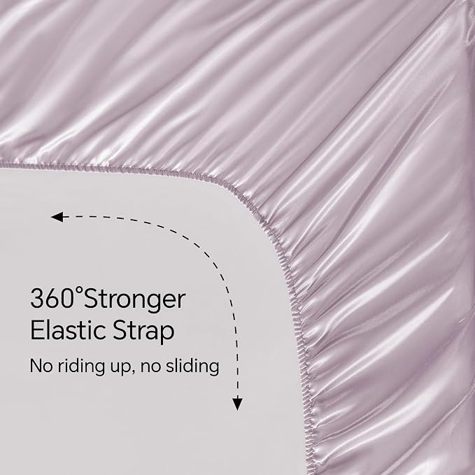 BEDELITE Satin Sheets Full Size Bed Set, Luxury Soft Lavender Silky Sheets - Image 5