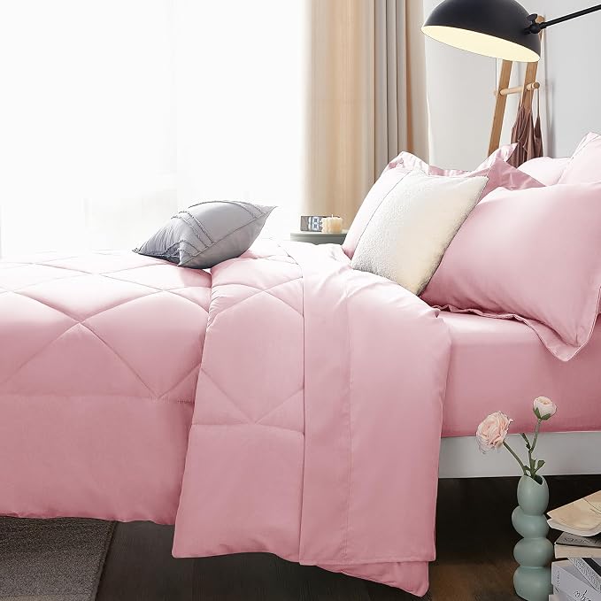 CozyLux Oversized King Comforter Set Pink, 7 Pieces Bed in a Bag Comforter Set - Image 9