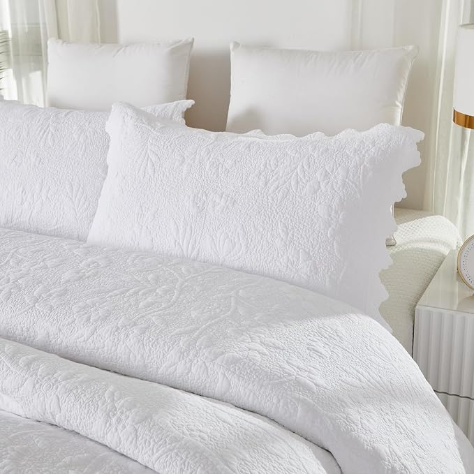 Brandream White Quilts Set Queen Size Bedspreads Cottagecore Farmhouse Bedding - Image 5