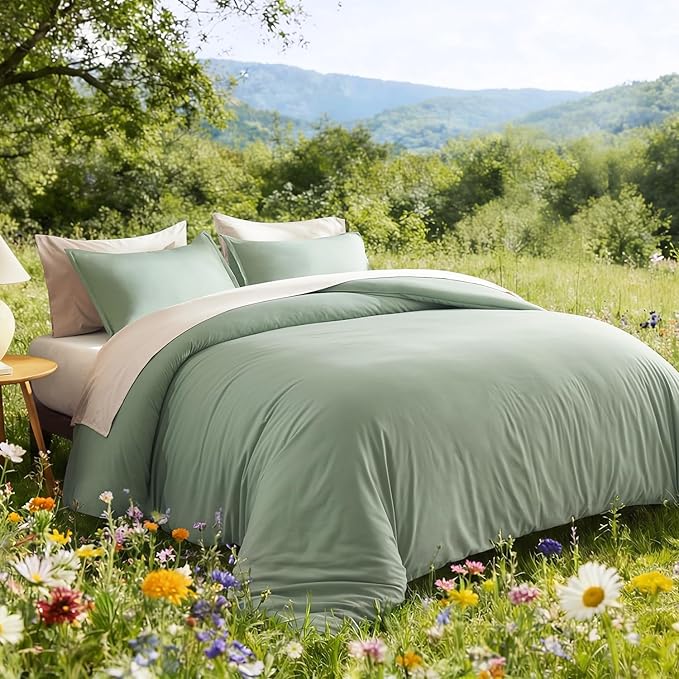 Litanika Oversized King Comforter Set 120x120, 3 Pieces Sage Green Super King - Image 5