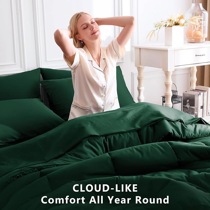 CozyLux Oversized King Comforter Sets Emerald Green, 7 Pieces Bed in a Bag - Image 4