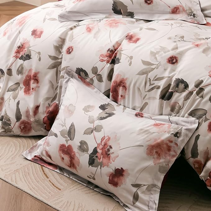OAITE Duvet Cover Twin Size, Reversible Blooming Flowers White Duvet Cover Set - Image 4