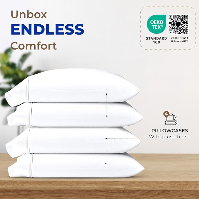 Thread Spread 100% Egyptian Cotton Pillow Cases Queen Size Set of 4 - Image 3