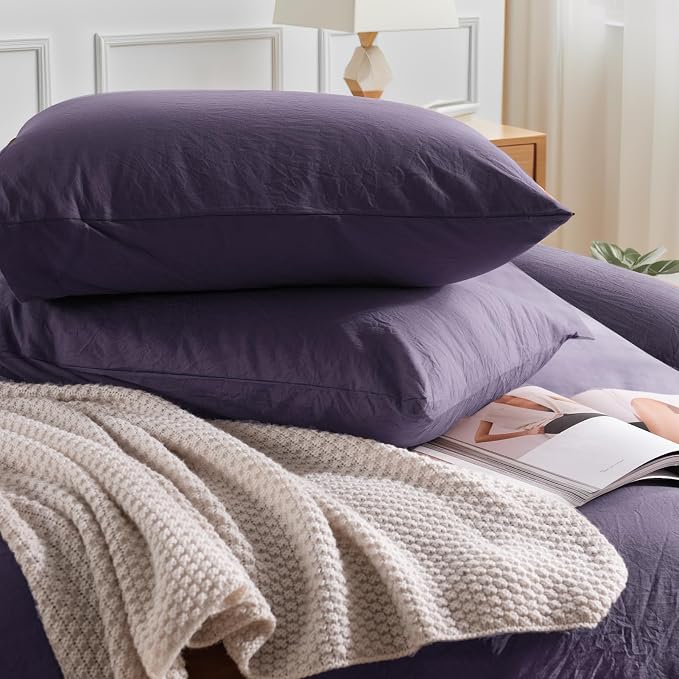 NEXHOME PRO 100% Washed Cotton Duvet Cover King Size, Ogranic Natural Linen - Image 5