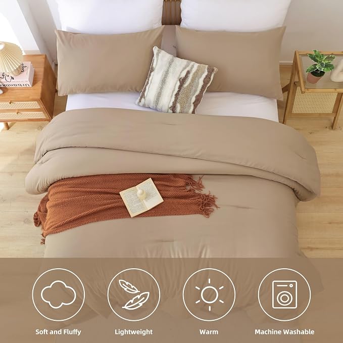 ROSGONIA Queen Comforter Set Taupe Brown - Image 5