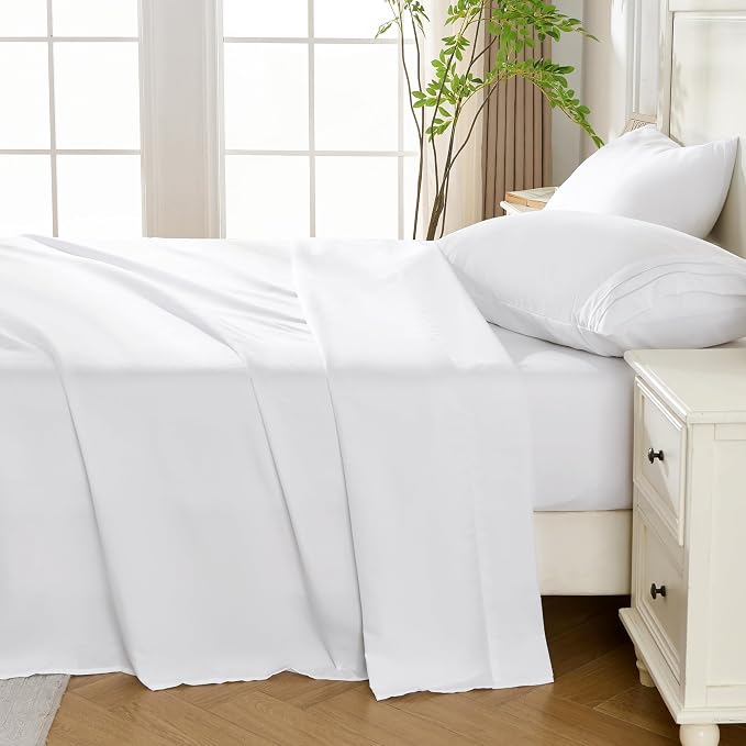 ROSE&RISY White King Sheet Set, 4 Pieces Soft Bedding King Sheet Set, - Image 3
