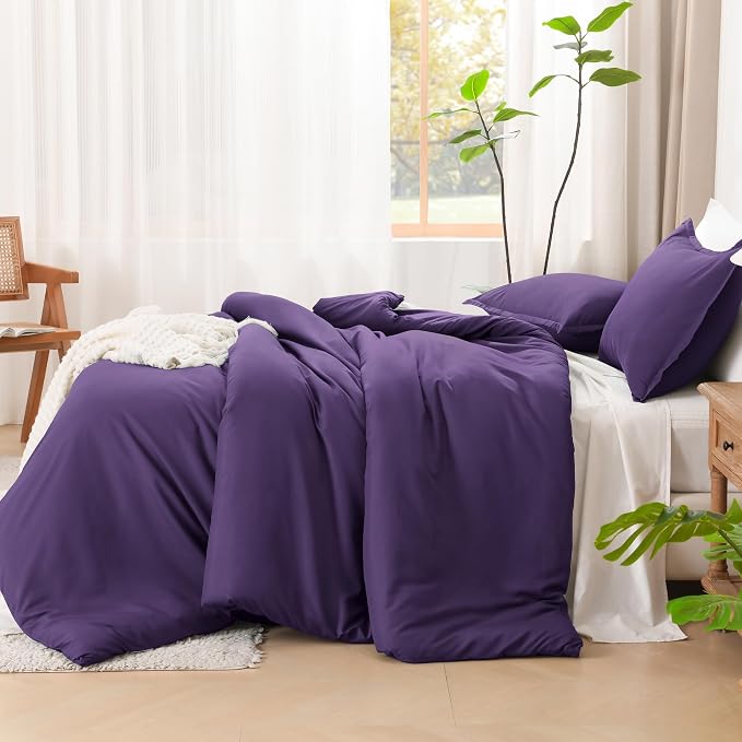 Litanika Dark Violet Purple Comforter Set Queen Size, 3 Pieces Lightweight - Image 5