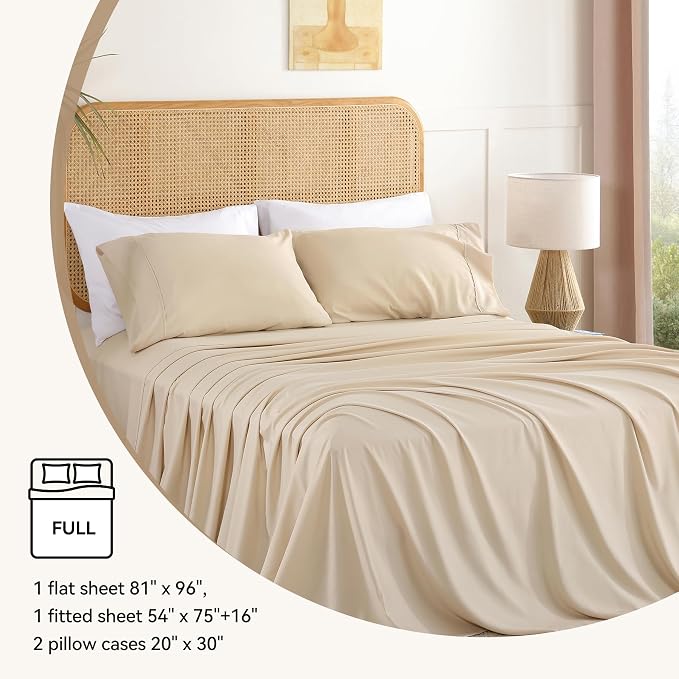 Full Sheet Set 4 Piece, Wrinkle Free, Oeko-Tex Certified Bedsheets，Cream - Image 6