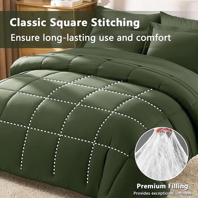 CozyLux Full Size Comforter Sets Olive Green - Image 4